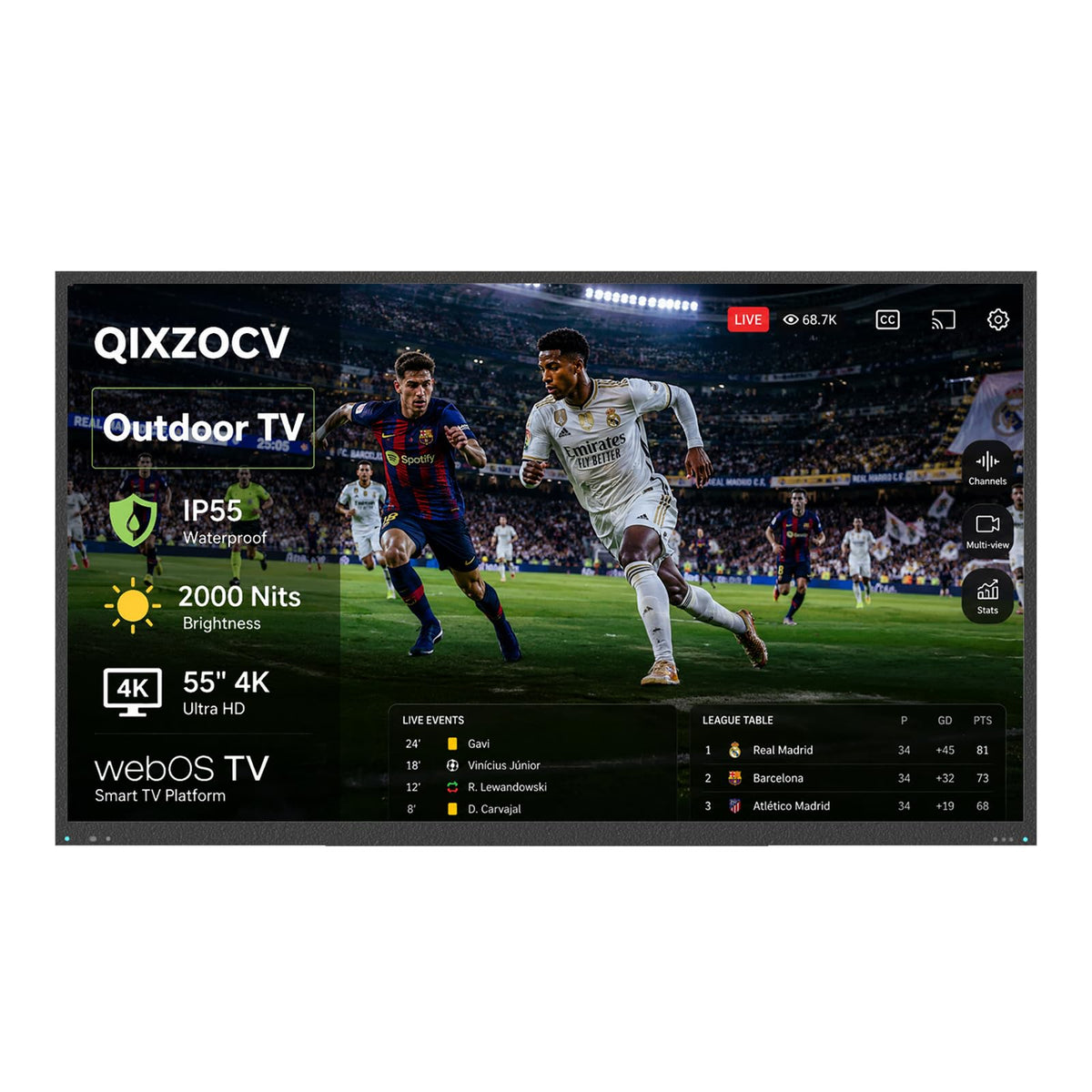 MWE 55 Inch Smart Outdoor TV, 2000 Nits, 4K UHD, IP55, webOS TV