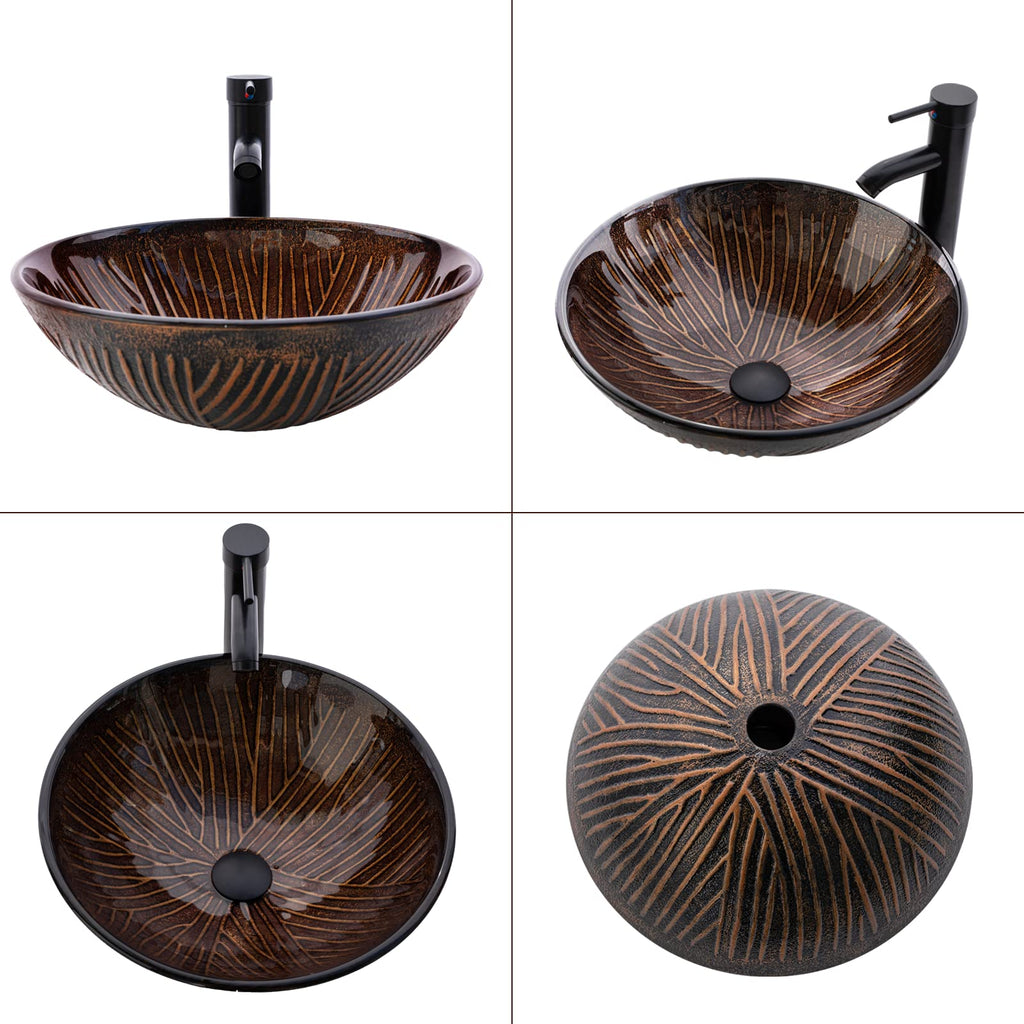 Design Vessel Sink Concrete Bathroom Sink above Counter Small Vessel Sink Bathroom Sink Bowl Countertop Modern Sinks with Faucet and Drain Combo 15.7" Round Gray