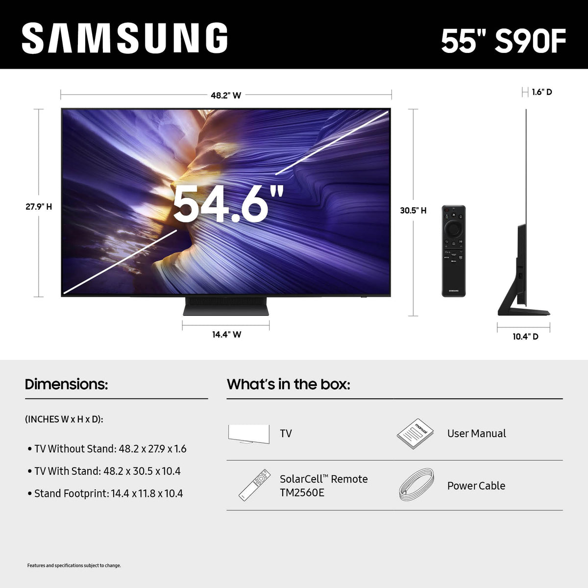 Samsung 65-Inch Class OLED S90F 4K Smart TV (2025 Model) NQ4 AI Gen3 Processor Upscaling Pro HDR +, Motion Xcelerator 144Hz, Vision Alexa Built-in