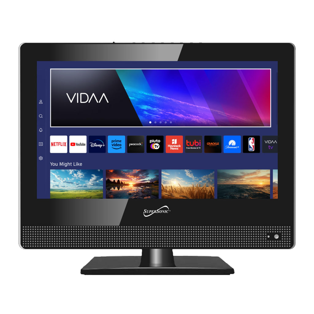 Supersonic SC-1920VTV 18.5inch Smart AC/DC LED TV, Powered by VIDAA, 1080p, WiFi, Built-in Speakers, USB, 3X HDMI ARC, for Kitchen, RV, Boat, Truck, Playroom, Dorm Room, Remote, DC Car Cord Included