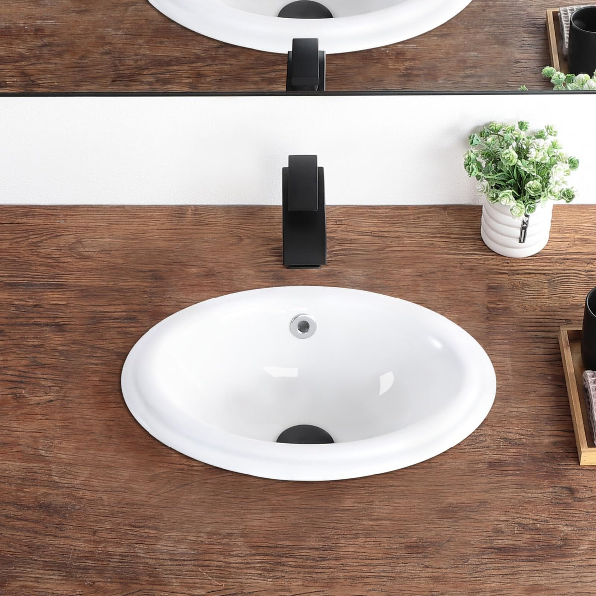 Bathroom Vessel Sink 16.7" X 12.6" Semi Recessed Bathroom Sink Rectangular Drop In Bathroom Sinks with Overflow White Ceramic Vessel Sinks for Bathroom Modern Above Counter Basin Vanity Sink