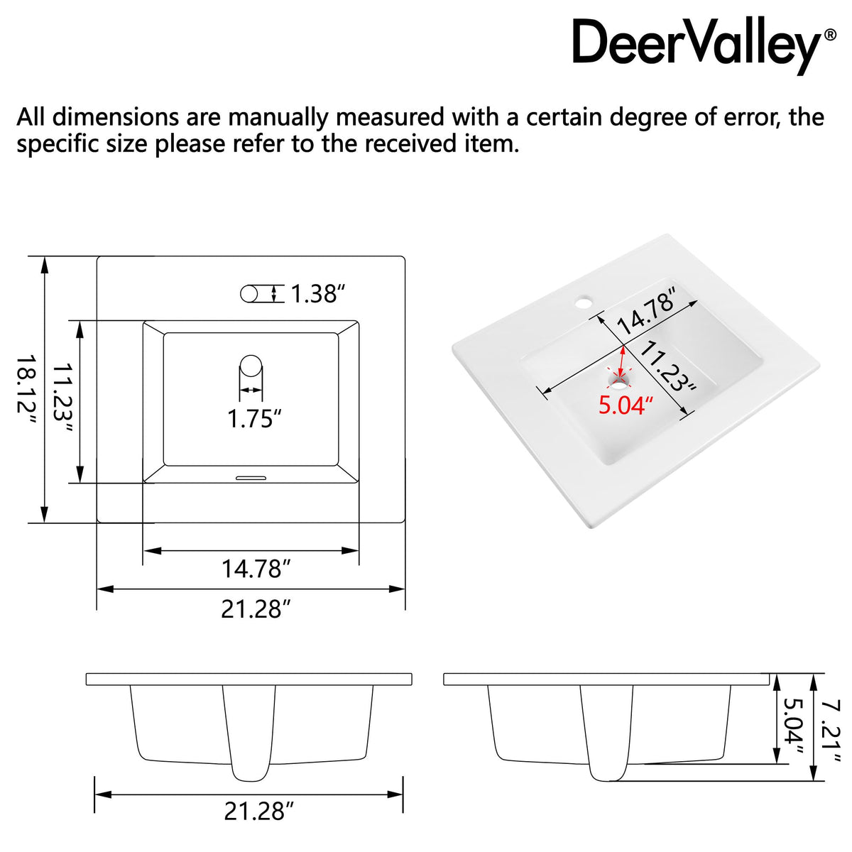 DeerValley Modern Drop In Bathroom Sink White 20"x17" Oval Vanity Art Basin