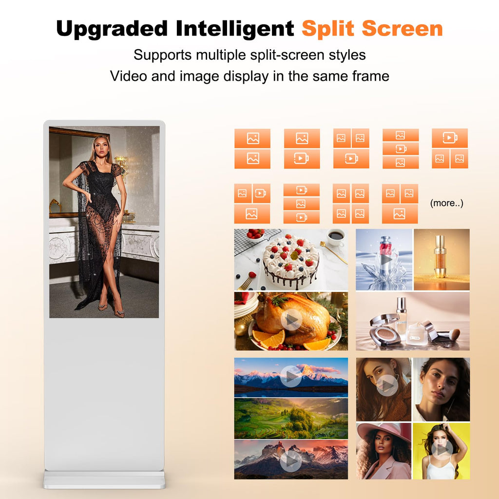 32 inch Indoor Digital Signage LCD Screen IPS Floor Standing Digital Kiosks Interactive Displays with WiFi HDMI/USB Input Auto AD Player, Android OS Black