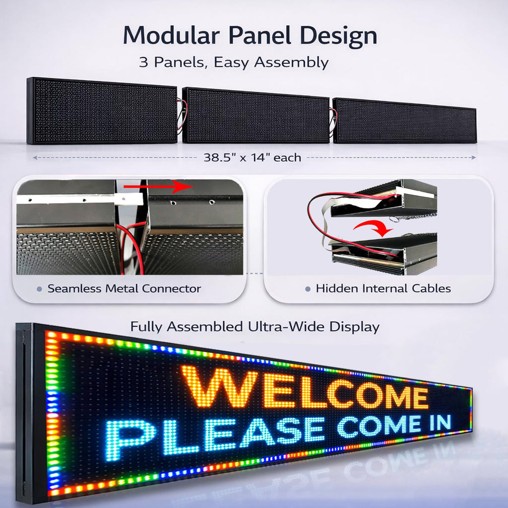 Outdoor P10 LED Message Sign 39"x14" Waterproof High Brightness WiFi Programmable Scrolling Text Display Board for Business, Storefront, Restaurant, Church, Events
