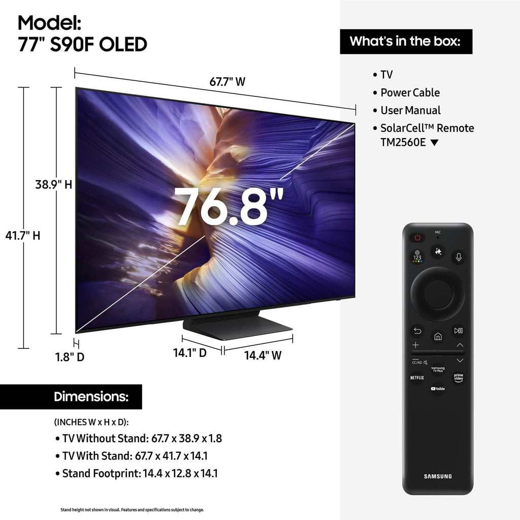 Samsung QN77S90FAFXZA 77 Inch 4K OLED Smart TV with a HW-Q800F Q Series Soundbar 5.1.2 Ch Subwoofer (2025)