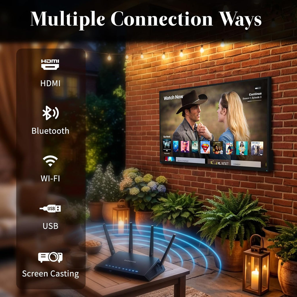 55 Inch Outdoor TV, 2000 Nits Ultra Bright 4K UHD Weatherproof Television, IP55 Waterproof Smart Outside TV with WebOS for Sunlight, Backyard, Poolside, Deck & Patio