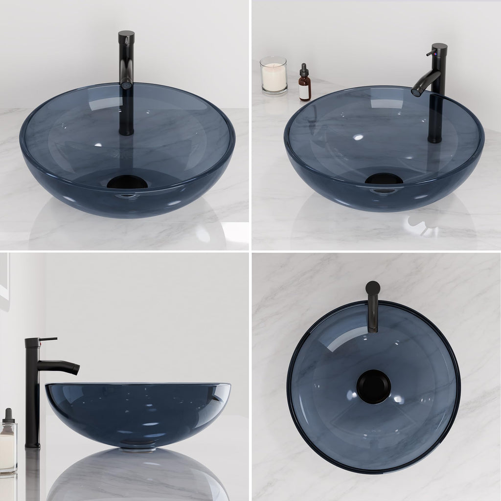 Design Vessel Sink Concrete Bathroom Sink above Counter Small Vessel Sink Bathroom Sink Bowl Countertop Modern Sinks with Faucet and Drain Combo 15.7" Round Gray