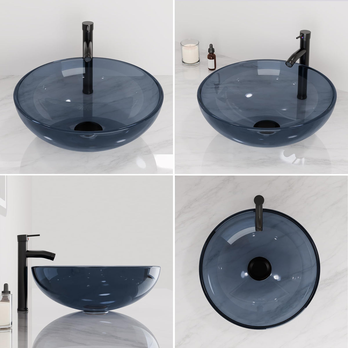 Design Vessel Sink Concrete Bathroom Sink above Counter Small Vessel Sink Bathroom Sink Bowl Countertop Modern Sinks with Faucet and Drain Combo 15.7" Round Gray