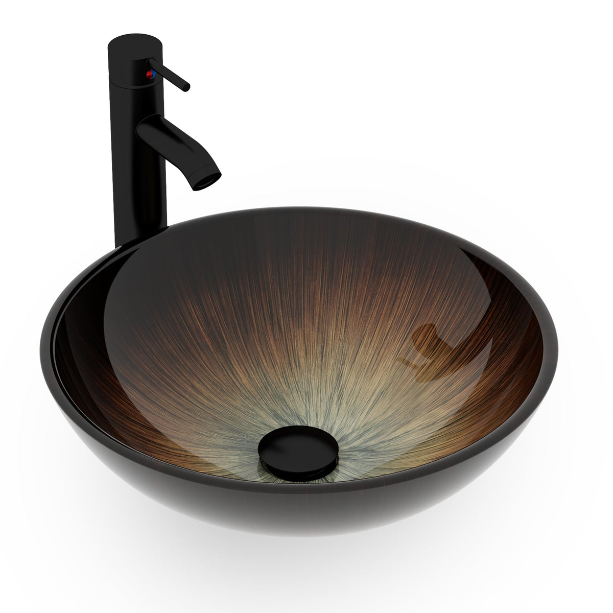 eclife 21.5" Bathroom Vessel Sink Modern Artistic Single Brown Boat Tempered Glass Basin Countertop Bowl Sink for Lavatory Vanity Cabinet, W/Water Save Faucet Pop Up Drain (A29BR)
