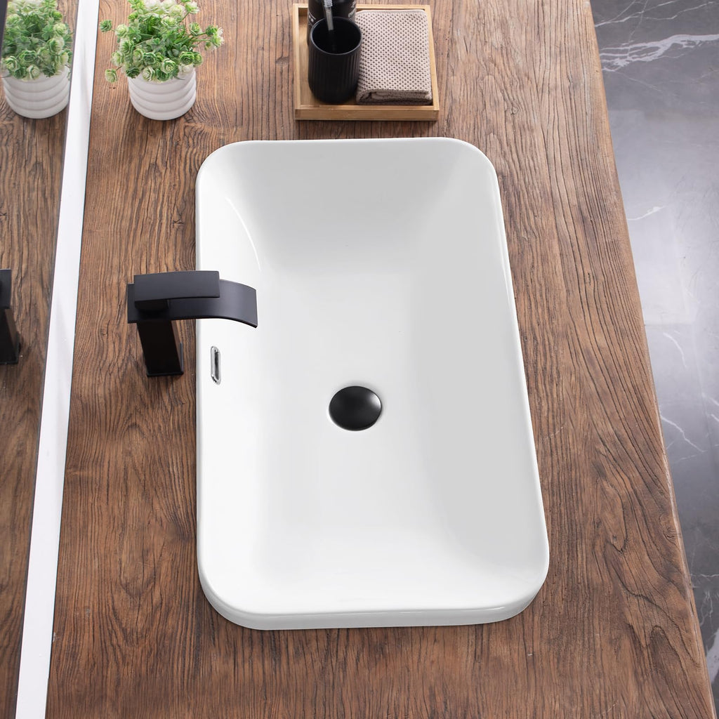 Bathroom Vessel Sink 16.7" X 12.6" Semi Recessed Bathroom Sink Rectangular Drop In Bathroom Sinks with Overflow White Ceramic Vessel Sinks for Bathroom Modern Above Counter Basin Vanity Sink