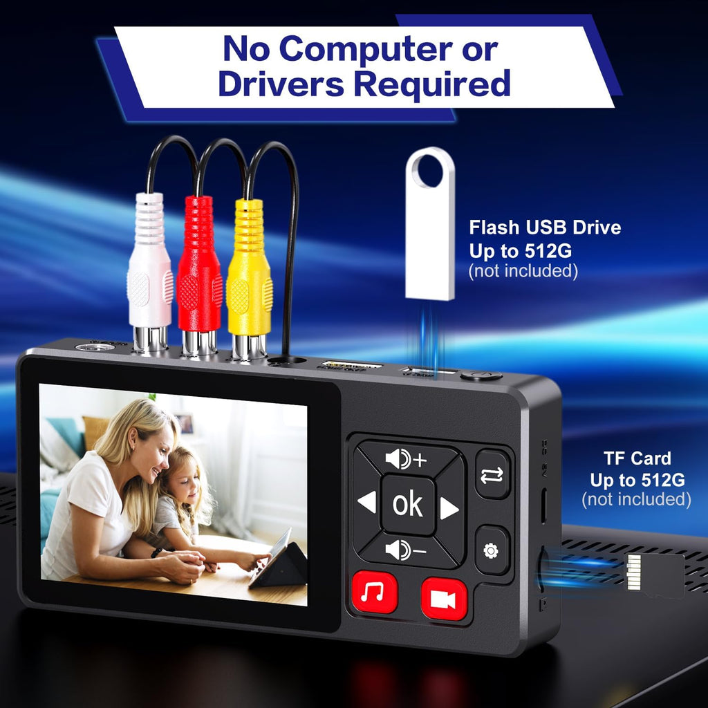 VHS to Digital Converter, HD Video to Digital Converter Recorder with Remote, Convert Record Analog Video Audio from VHS/VCR, DVR/DVD/Hi8/Mini DV/Camcorder/Gaming Consolesï¼Tapes Players Needed)