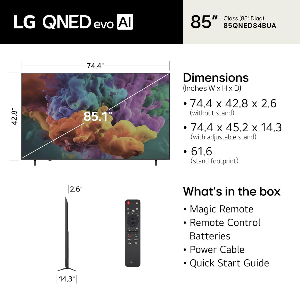 LG 65-Inch QNED evo AI QNED84B Series Mini LED 4K Smart TV, 2026 Model