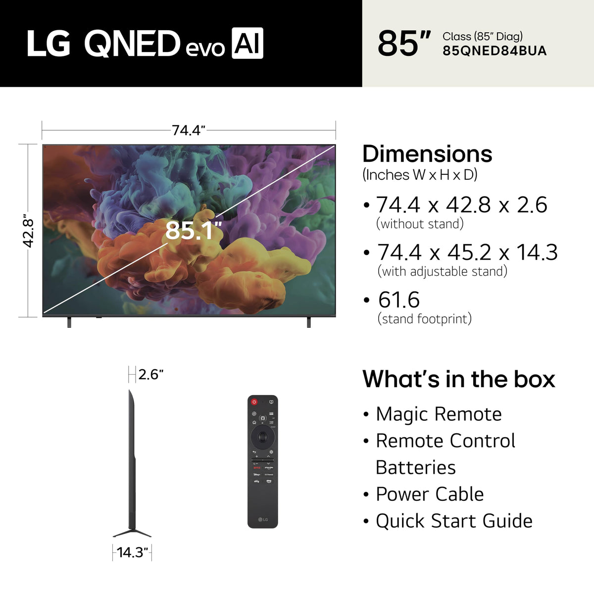 LG 65-Inch QNED evo AI QNED84B Series Mini LED 4K Smart TV, 2026 Model