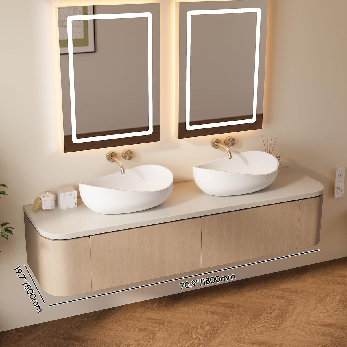 22.44'' Stone Resin Bathroom Vessel Sink, Glossy White