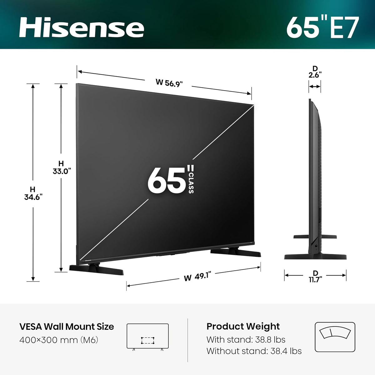 Hisense 65" E7 Cinema Series Hi-QLED Mini-LED 4K UHD Smart Fire TV (65E7SF, 2026 NEW) - Native 144Hz, AI Picture, Dolby Vision IQ Â· Atmos, FALD, HDR10+ Adaptive, MEMC, Alexa+