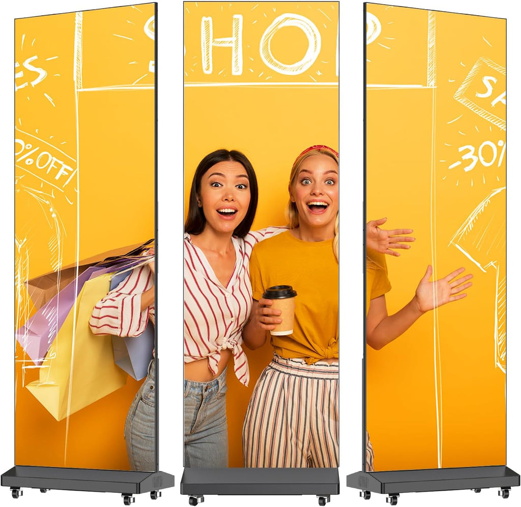 80 Inch LED Digital Signage Display, Foldable Seamless Stitching Kiosk, P1.86 GOB LED Screen Poster with Flight Case, Commercial Advertising Display for Events, Rentals and Weddings (Black, 1 Unit)