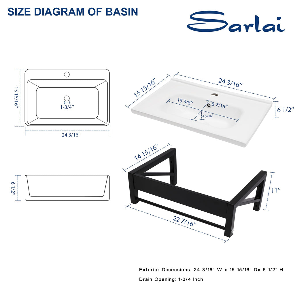 Sarlai Black Vessel Sink Rectangular - 24"x14" Modern Bathroom Vessel Sink Rectangle Above Counter Black Ceramic Porcelain Lavatory Vanity Sink Art Basin
