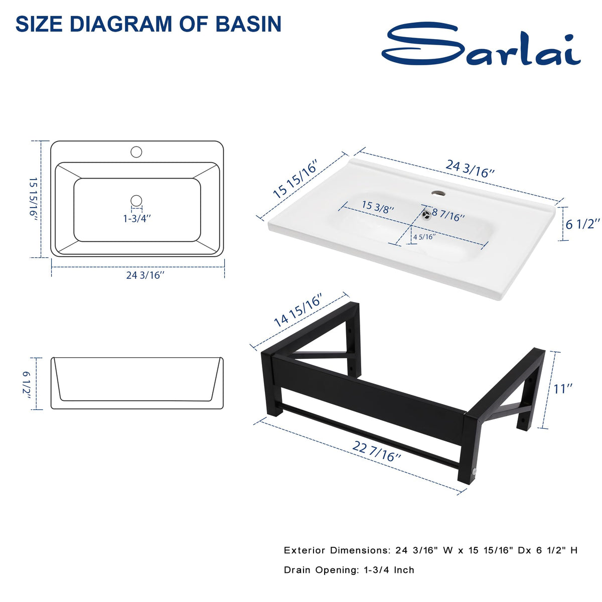 Sarlai Black Vessel Sink Rectangular - 24"x14" Modern Bathroom Vessel Sink Rectangle Above Counter Black Ceramic Porcelain Lavatory Vanity Sink Art Basin