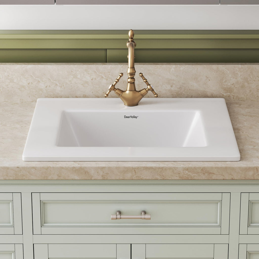 DeerValley Modern Drop In Bathroom Sink White 20"x17" Oval Vanity Art Basin