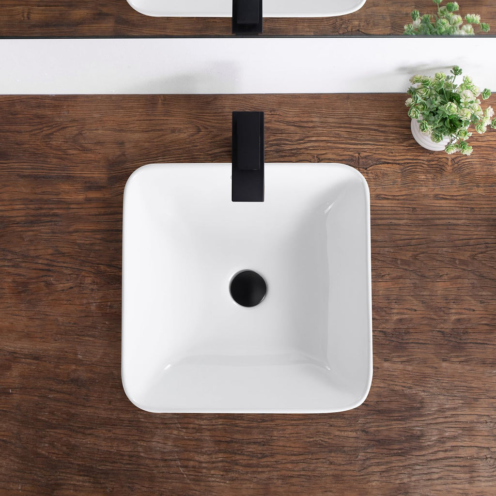 Bathroom Vessel Sink 16.7" X 12.6" Semi Recessed Bathroom Sink Rectangular Drop In Bathroom Sinks with Overflow White Ceramic Vessel Sinks for Bathroom Modern Above Counter Basin Vanity Sink