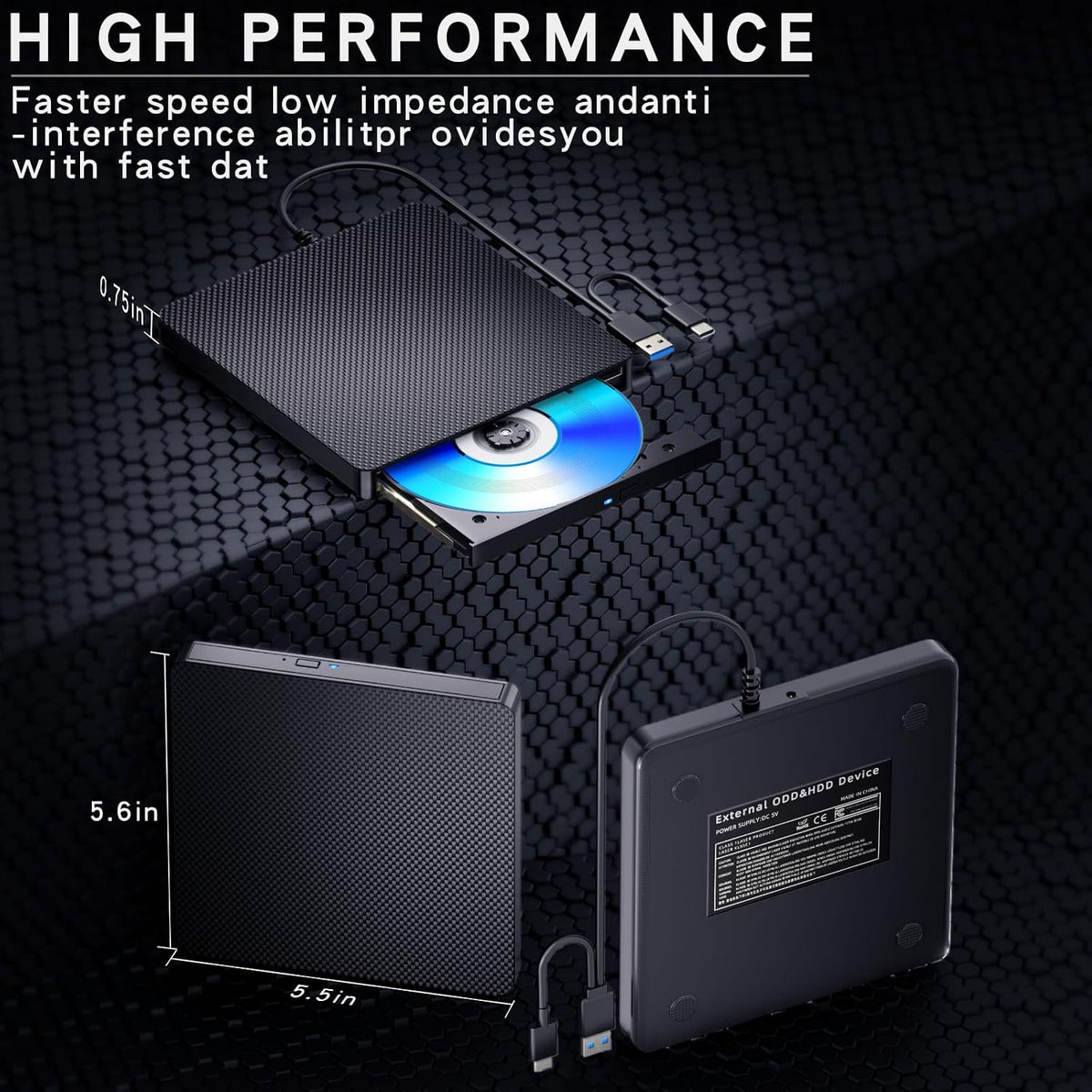 External Blu ray Drives Player Read Compatible CD DVD Burner USB 3.0 / Type-C BD DVD Burner Blu ray Player for pc, Windows ï¼Blackï¼