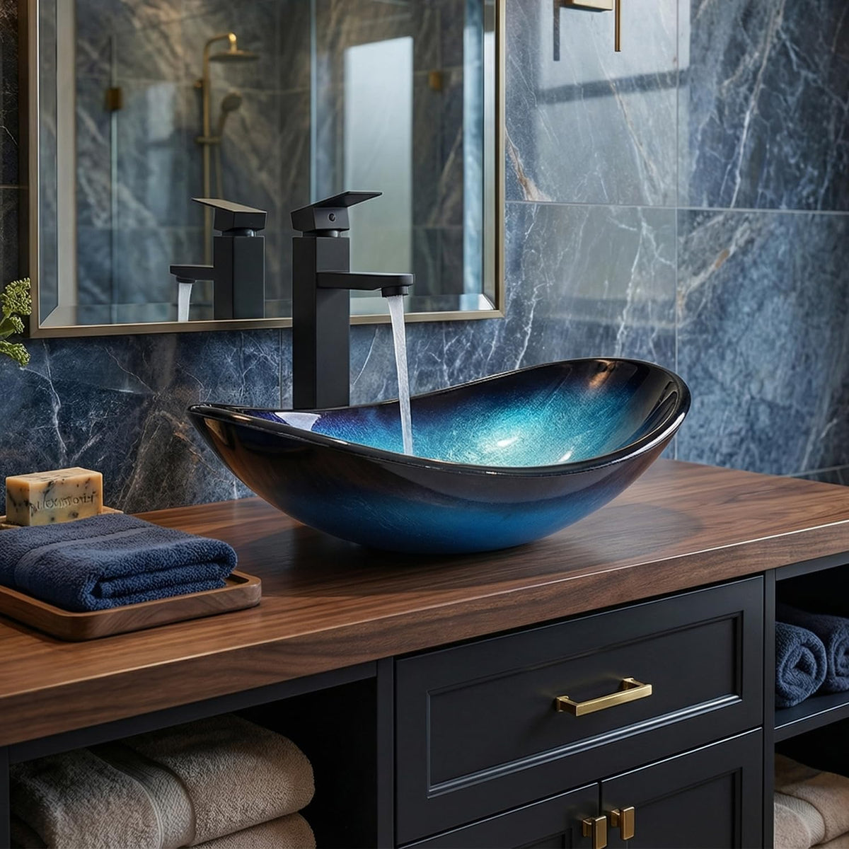 Bathroom Leaf Shape Artistic Glass Vessel Sink, Brown