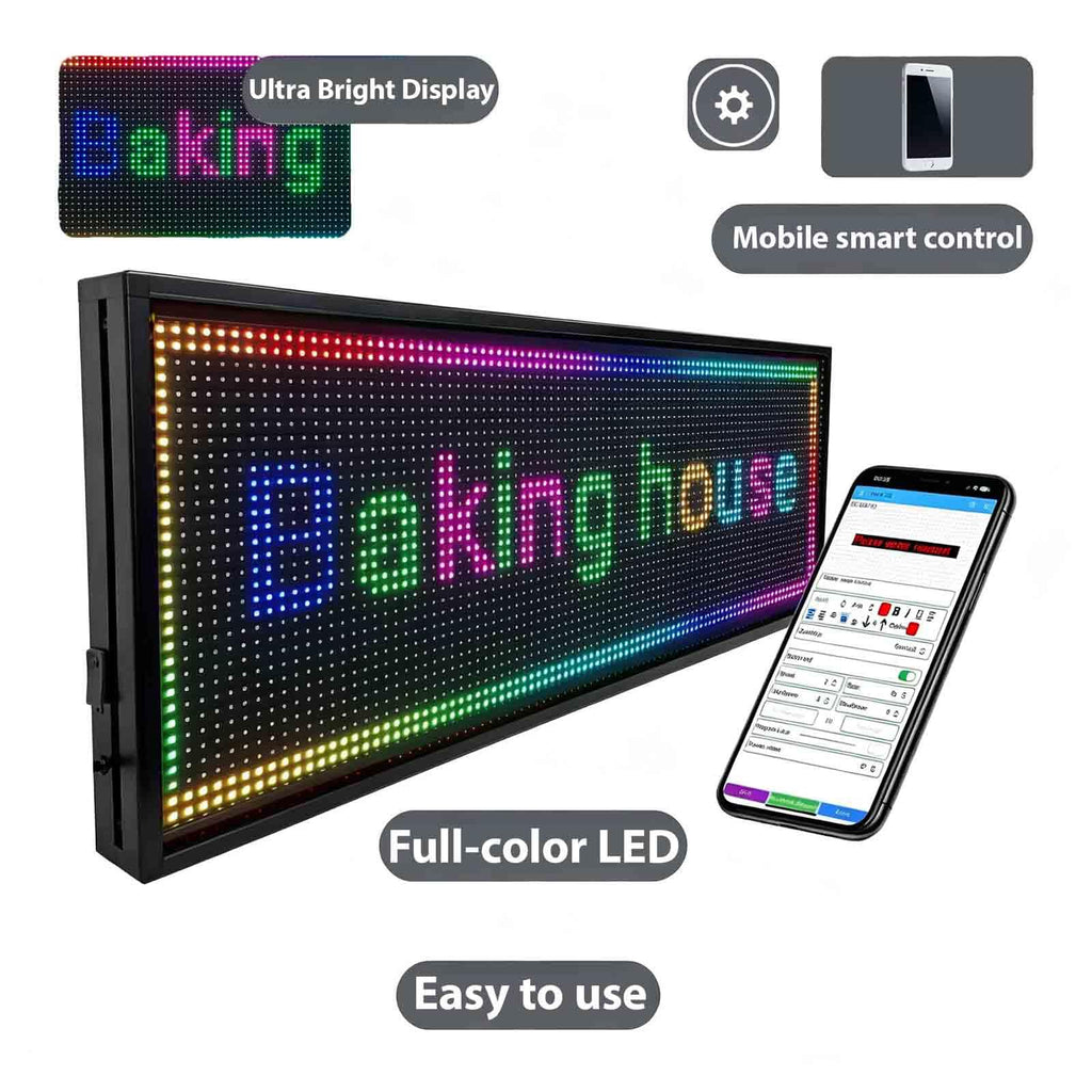 Programmable LED Sign Outdoor Full Color â 39"x8" Scrolling Message Board, Custom Digital Advertising Display, WiFi Control, High Brightness Neon Business Sign for Store, Bar, Restaurant