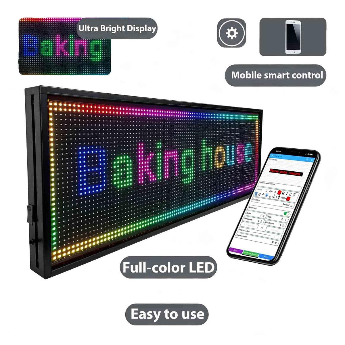 Programmable LED Sign Outdoor Full Color â 39"x8" Scrolling Message Board, Custom Digital Advertising Display, WiFi Control, High Brightness Neon Business Sign for Store, Bar, Restaurant