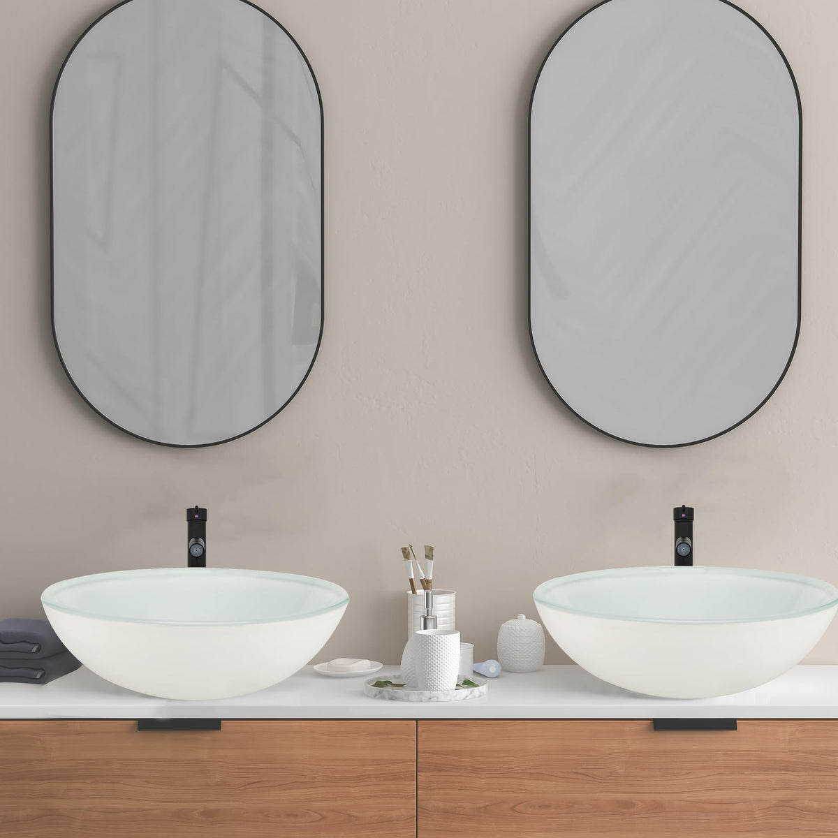 Design Vessel Sink Concrete Bathroom Sink above Counter Small Vessel Sink Bathroom Sink Bowl Countertop Modern Sinks with Faucet and Drain Combo 15.7" Round Gray