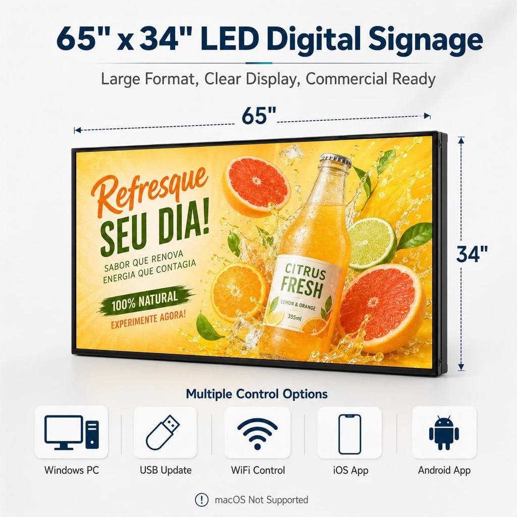 CX 65 x 34 Inch P5 Outdoor LED Sign, 320 x 160 Full-Color RGB Message Board with WiFi, Mobile App and USB Control, IP65 Display for Scrolling Text, Images and Video