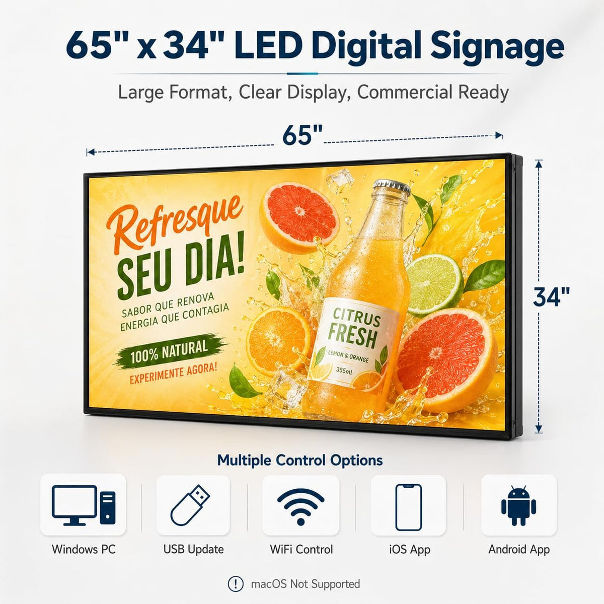 CX 65 x 34 Inch P5 Outdoor LED Sign, 320 x 160 Full-Color RGB Message Board with WiFi, Mobile App and USB Control, IP65 Display for Scrolling Text, Images and Video