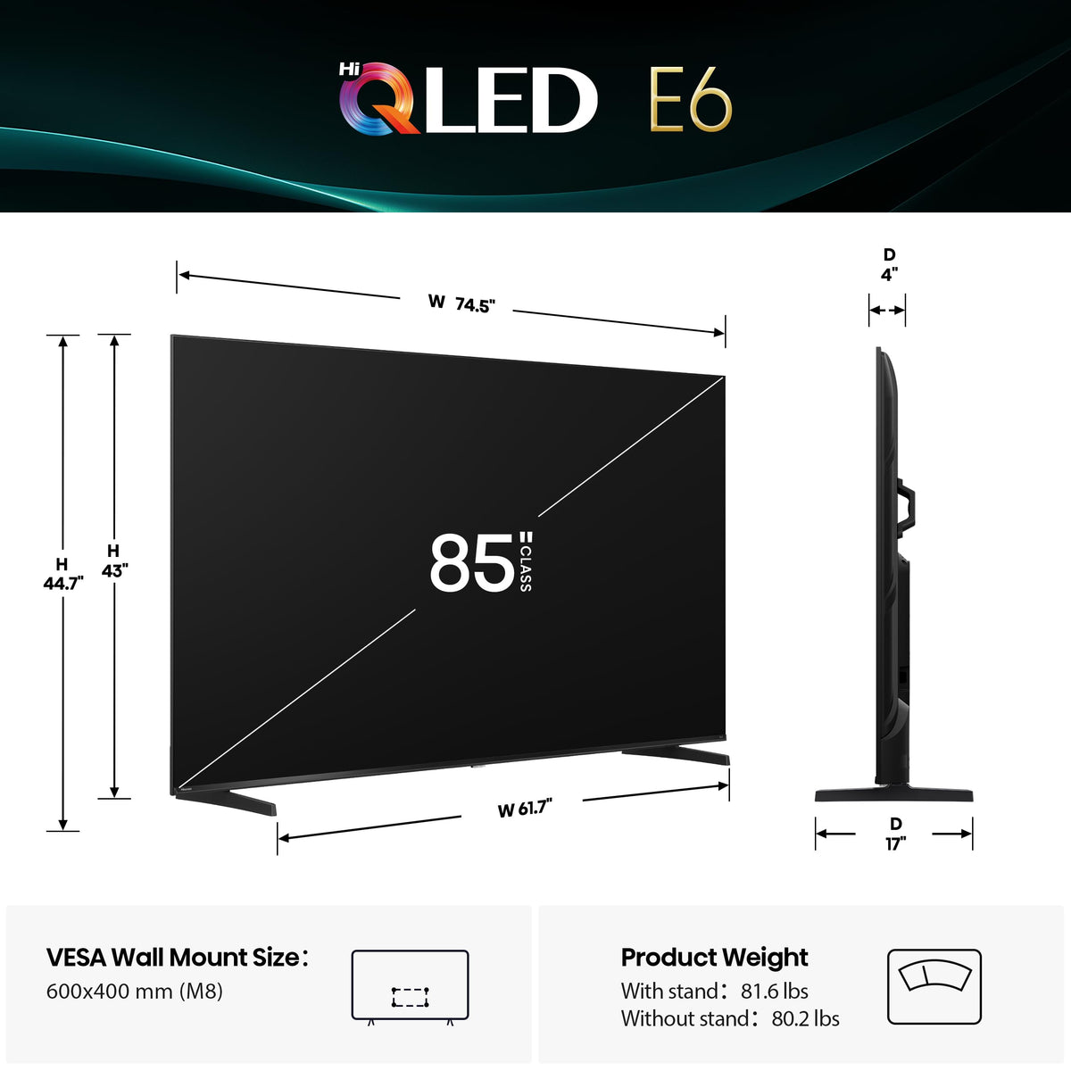 Hisense 75" E6 Cinema Series Hi-QLED 4K UHD Smart Fire TV (75E6QF) - AI Light Sensor, Dolby Vision Â· Atmos, Voice Remote with Alexa, Motion Rate 120, HDR 10+ Adaptive, Game Mode Plus