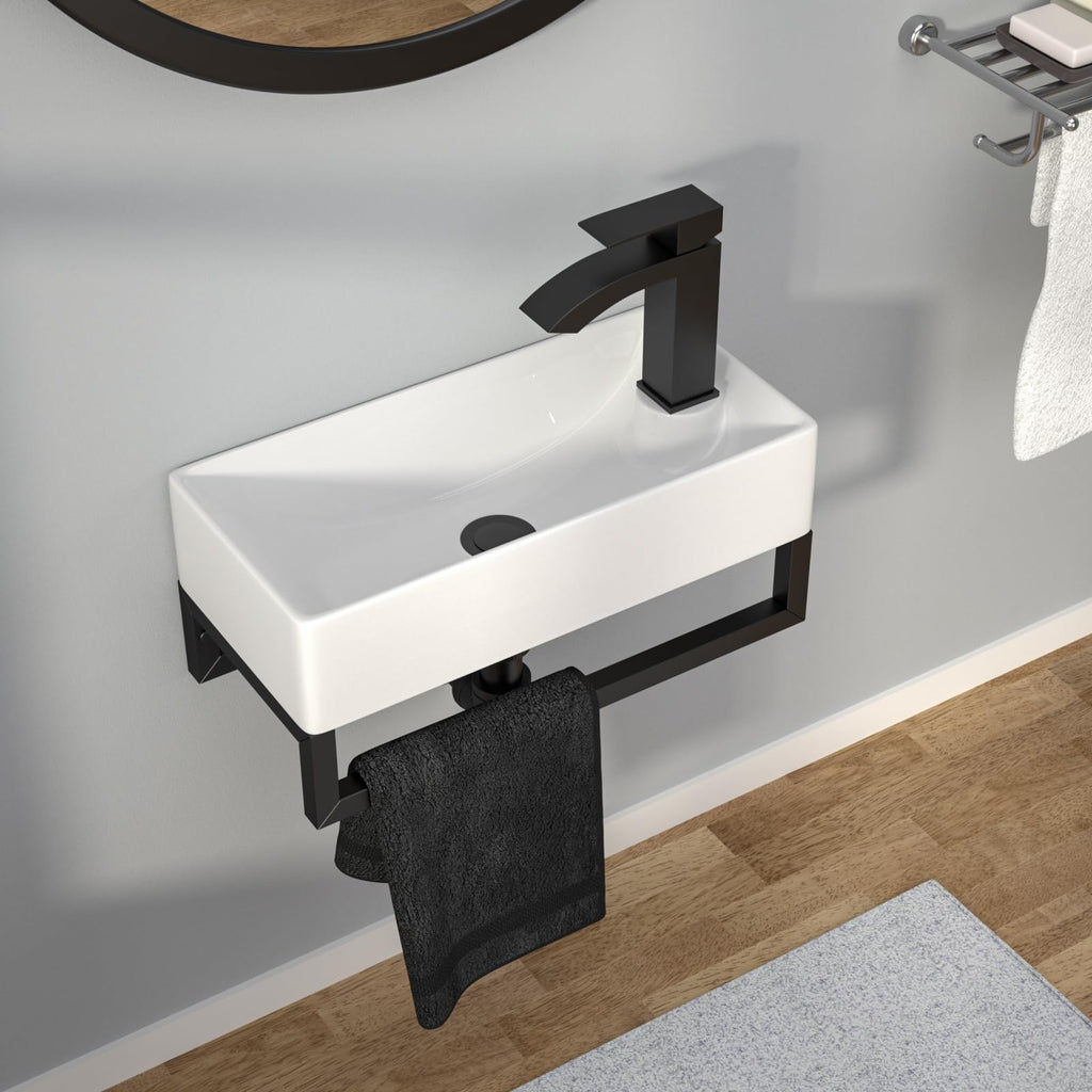 Kichae 16"x12" Vessel Sink Rectangle - Modern Above Matte Black Porcelain Ceramic Bathroom Vessel Vanity Sink Bowl Art Basin