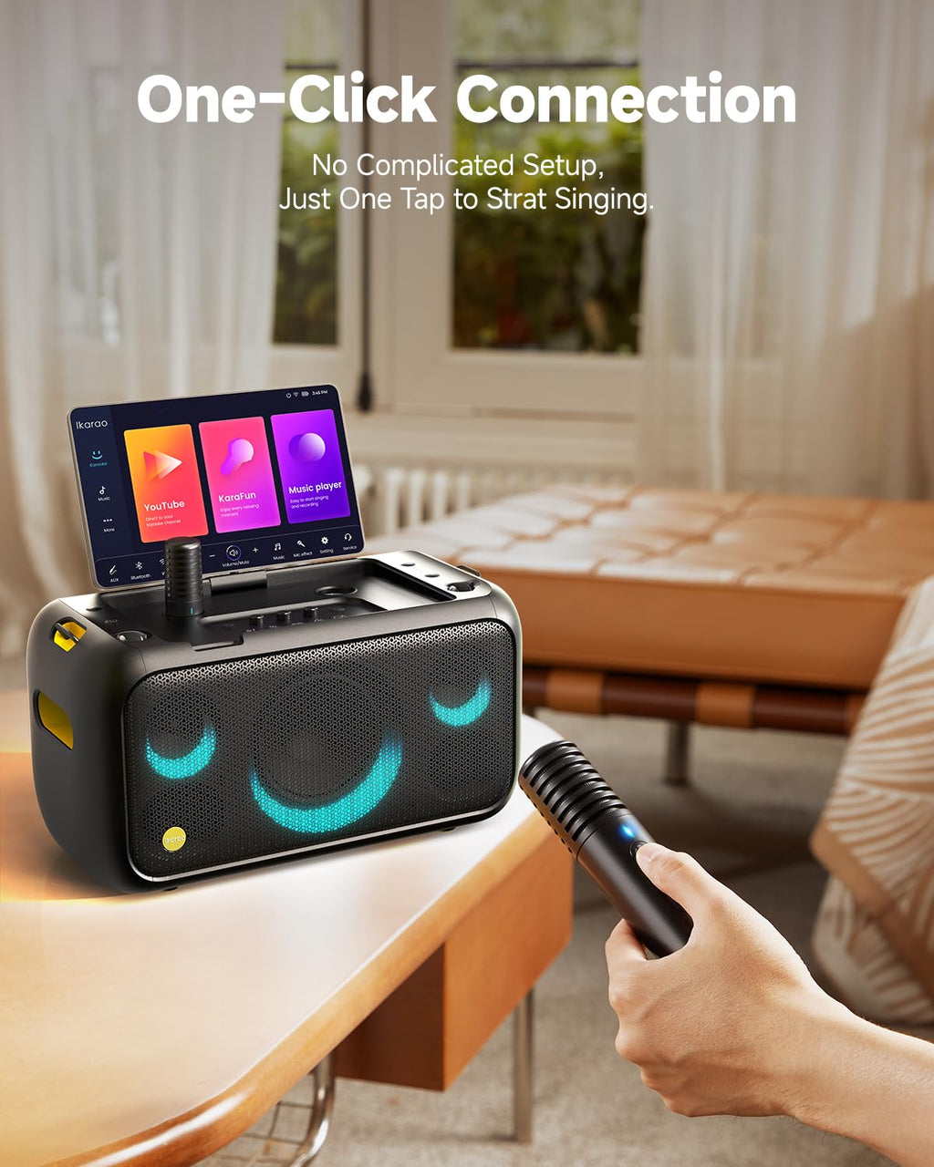 Ikarao Wireless Karaoke Microphone, UV Self-Cleaning Case, 2 Mics for JBL