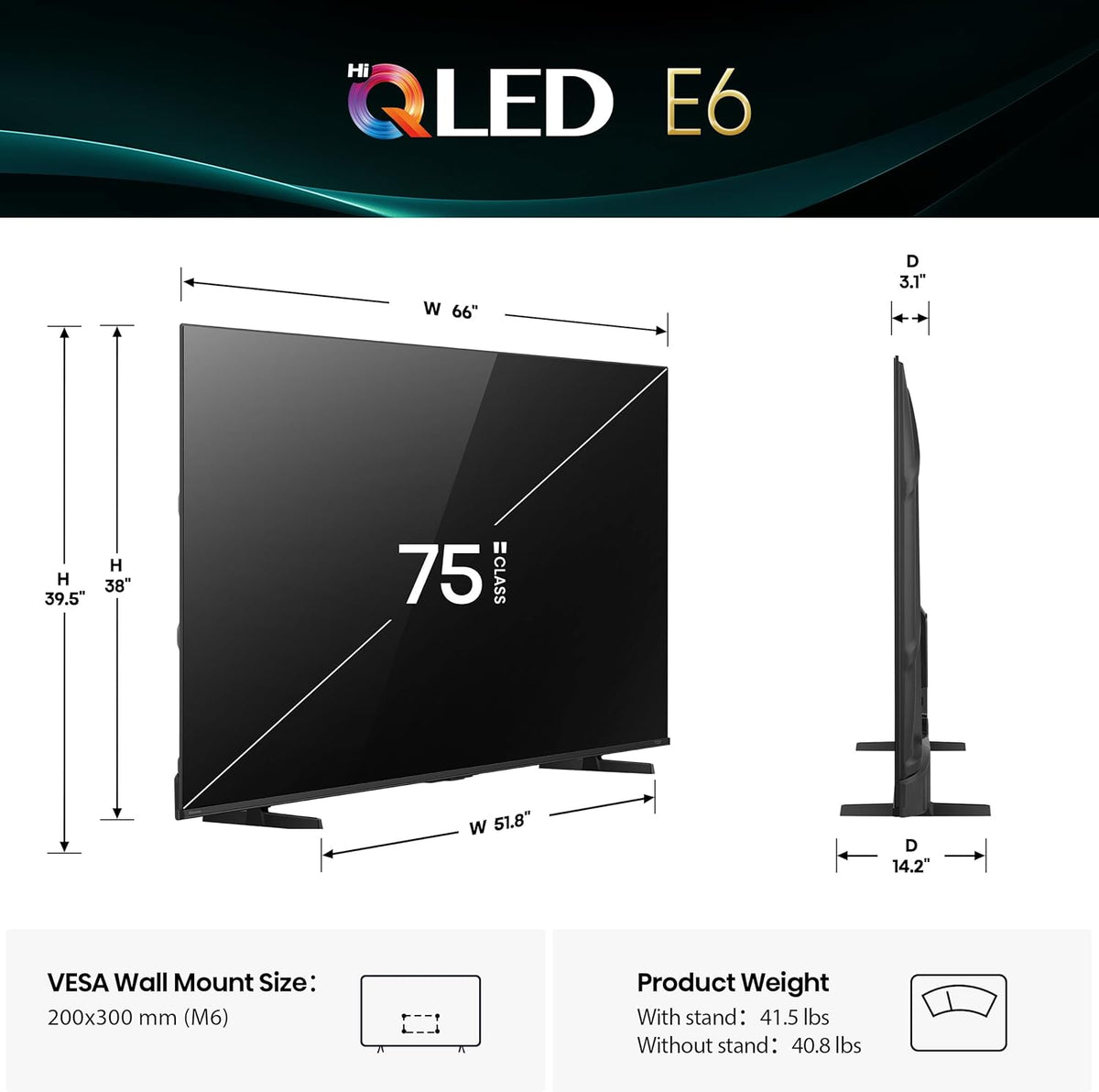 Hisense 75" E6 Cinema Series Hi-QLED 4K UHD Smart Fire TV (75E6QF) - AI Light Sensor, Dolby Vision Â· Atmos, Voice Remote with Alexa, Motion Rate 120, HDR 10+ Adaptive, Game Mode Plus