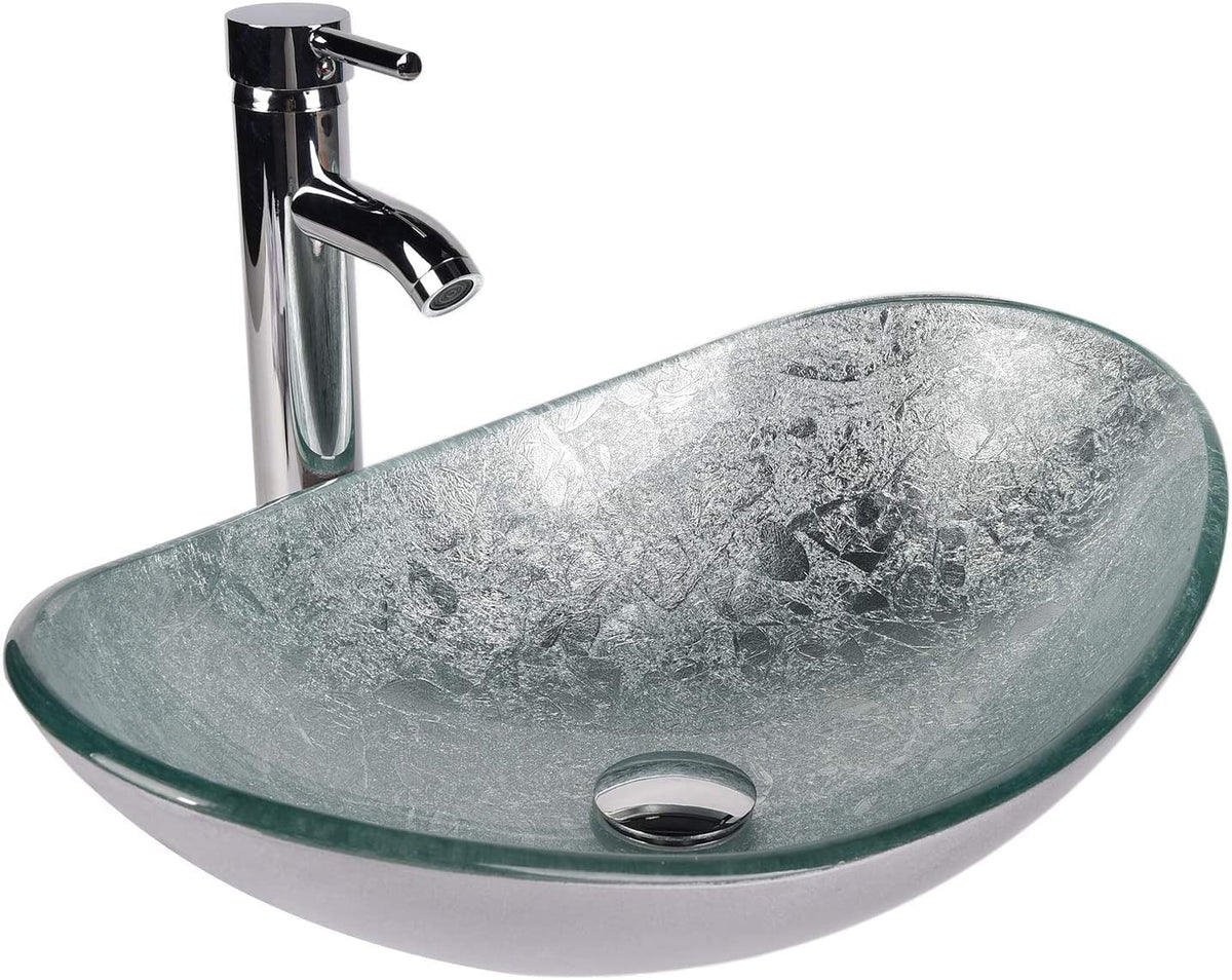 YOURLITE Bathroom Artistic Vessel Sink, Tempered Glass Countertop Bowl Sink