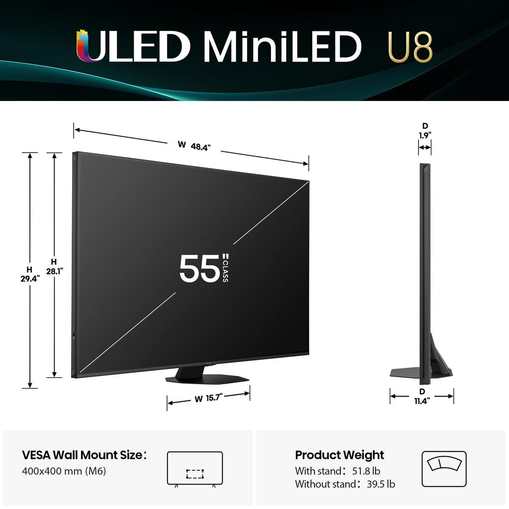 Hisense 65" U8 Series ULED Mini-LED 4K UHD Smart Google TV (65U8QG) - QLED, Native 165Hz, VRR 288, Up to LD5600, 5000 Nits, HDR10+, Dolby Vision IQ Â· Atmos, IMAX Enhanced, 4.1.2 Ch Audio