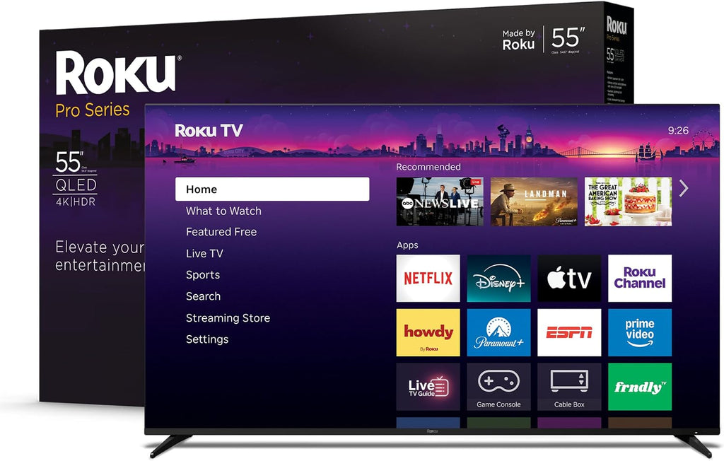Roku Smart TV â 55-Inch Pro Series 4K QLED RokuTV with Backlit Roku Voice Remote Pro, Dolby Vision IQ, 120Hz Refresh Rate â Live Local News, Sports, Gaming