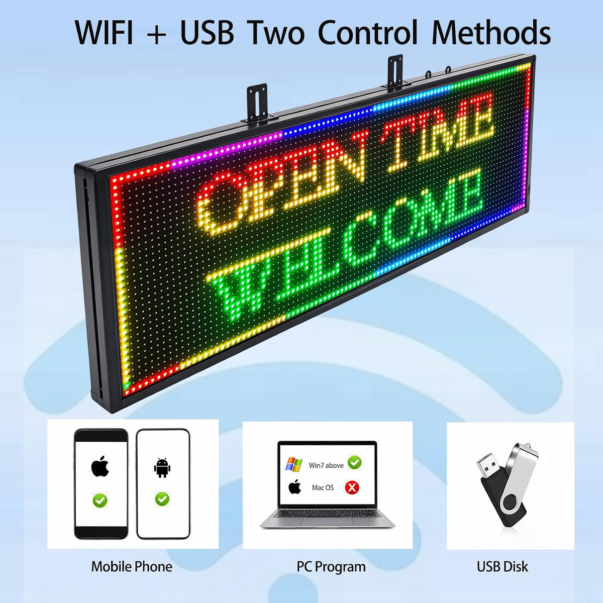 P10 Programmable LED Sign, 40"x14" Scrolling LED Sign for Business, Waterproof LED Display with WIFI & USB Control, 96x32 Pixels SMD Technology Digital Advertising Sign for Shop, Hotel, Store, Restaurant