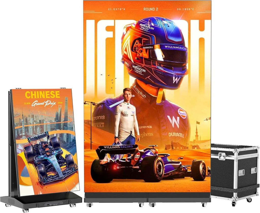 80 Inch LED Digital Signage Display, Foldable Seamless Stitching Kiosk, P1.86 GOB LED Screen Poster with Flight Case, Commercial Advertising Display for Events, Rentals and Weddings (Black, 1 Unit)