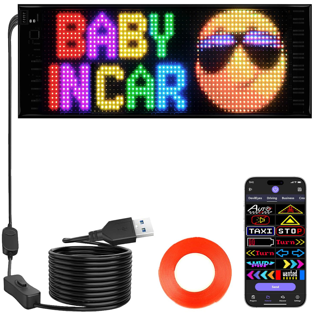 Rayhome Full Color Dual Row Programmable LED Sign, 43''x6.3'' Flexible P5 USB Bluetooth APP Control LED Signs Custom Text Message Pattern Scrolling LED Display for Store Bar Hotel School.