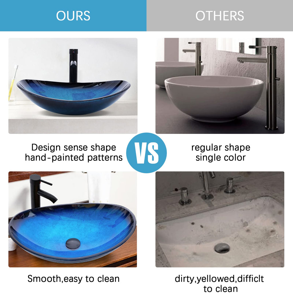 Vessel Sink Bathroom Sinks Tempered Glass Art Basin 20.8"x13.7" Oval Bowl Above Counter with Faucet and Pop-Up Drain Combo, Oval Clear Grey,Modern Countertop Bowl Sink