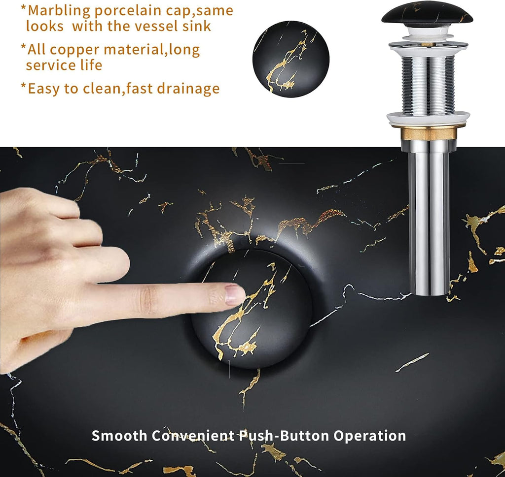 Davivy 16'' X 13.2'' Matte Black Oval Vessel Sink with Pop Up Drain,Bathroom Vessel Sinks,Bathroom Sinks Above Counter,Ceramic Vessel Sink,Counter top Sink,Black Sink Bowls for Bathroom