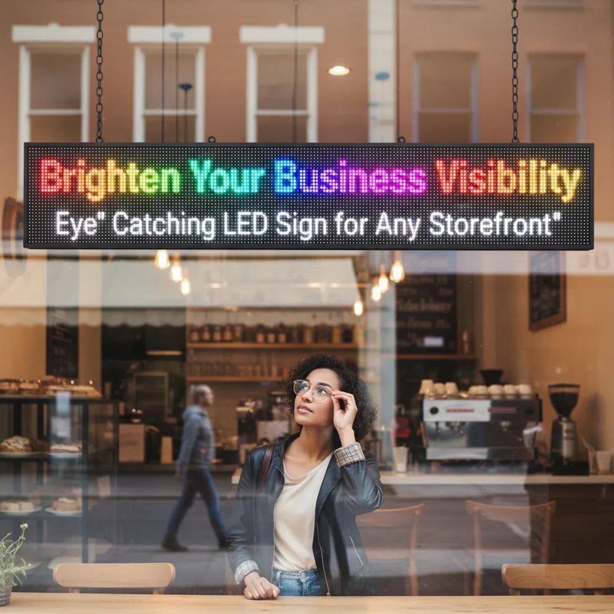 LED Advertising Sign,P5 39x14 Inches Full Color Programmable Digital Board, High Brightness Scrolling Message Display with WiFi & USB Control for Business Promotion