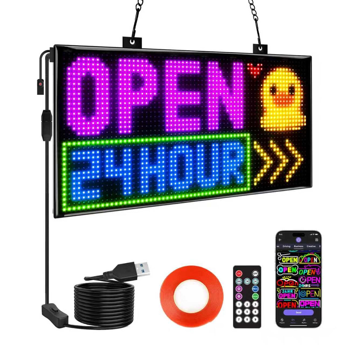 Rayhome 58''x8'' Large Multiple Programmable LED Sign, Full Color Bright Scrolling LED Signs, Bluetooth APP Control Custom Text Pattern Animation digital Display for Store Hotel Bar