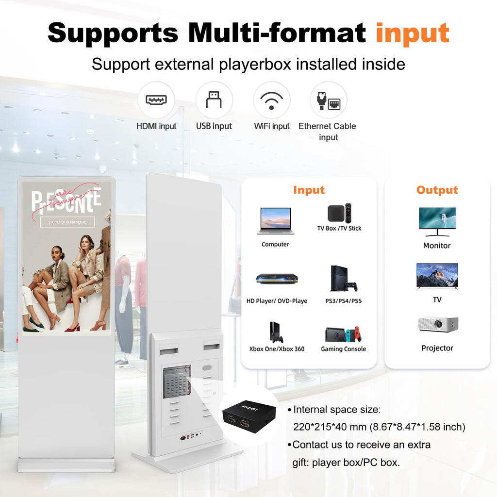 32 inch Indoor Digital Signage LCD Screen IPS Floor Standing Digital Kiosks Interactive Displays with WiFi HDMI/USB Input Auto AD Player, Android OS Black