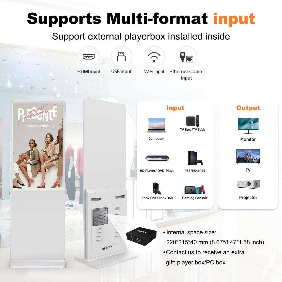 32 inch Indoor Digital Signage LCD Screen IPS Floor Standing Digital Kiosks Interactive Displays with WiFi HDMI/USB Input Auto AD Player, Android OS Black