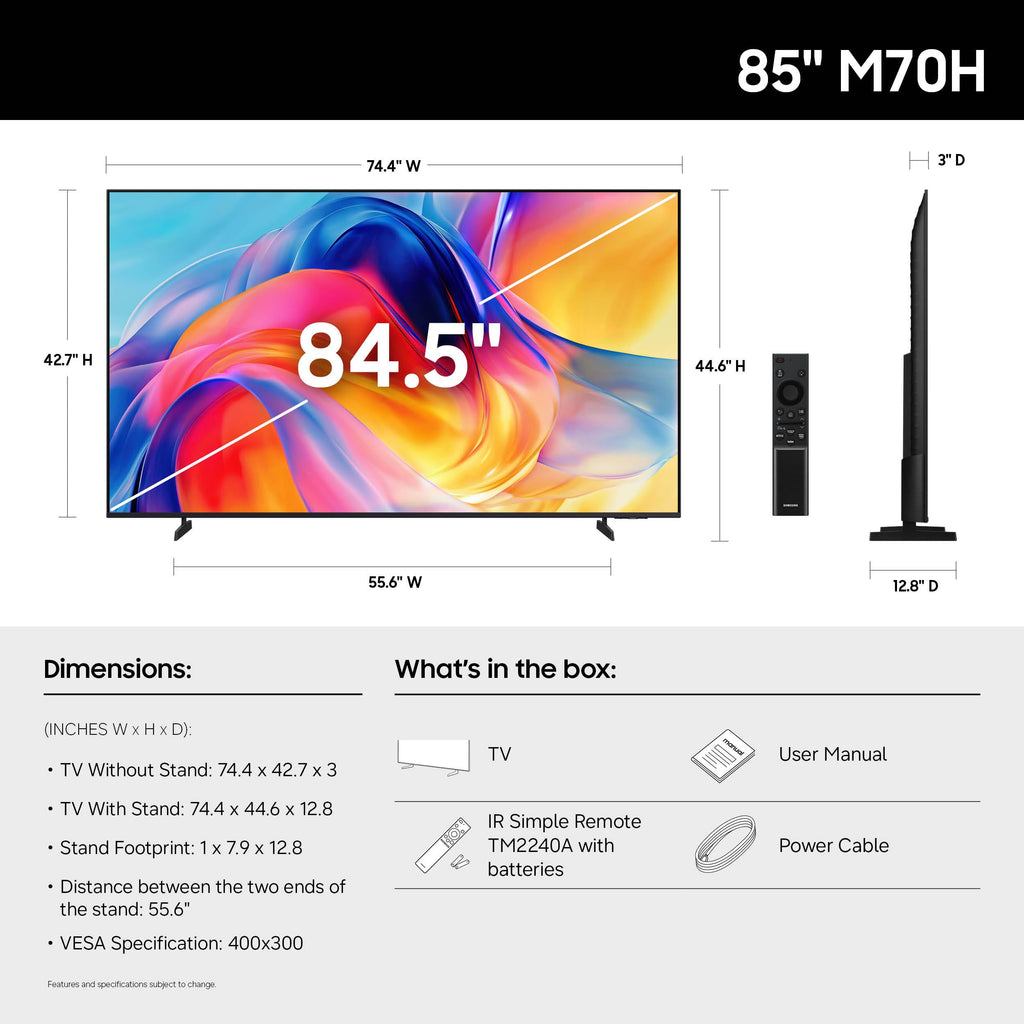 Samsung 43-Inch Class M70H Series, Mini LED, 4K, Smart TV, 2026 Model