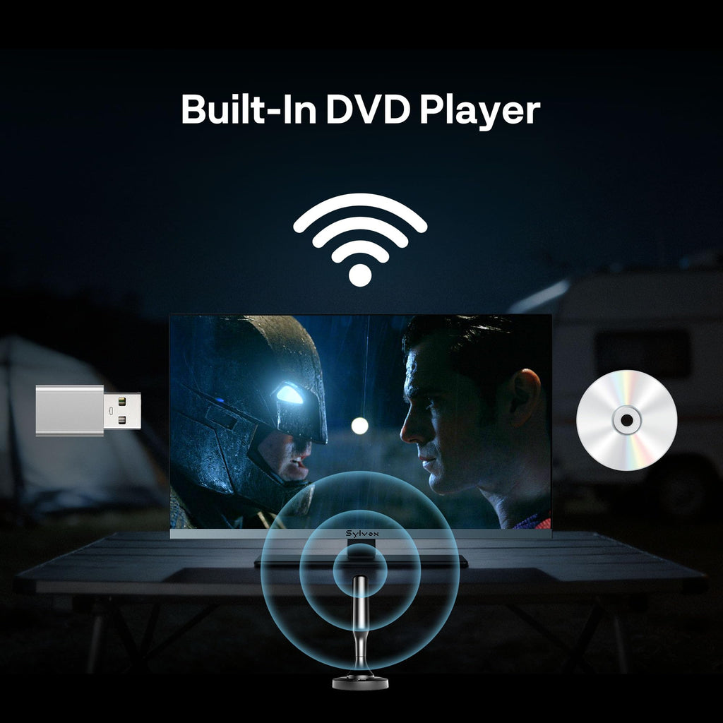 SYLVOX 24'' Smart RV TV, 12V/24V Google TV with Built-in DVD Player