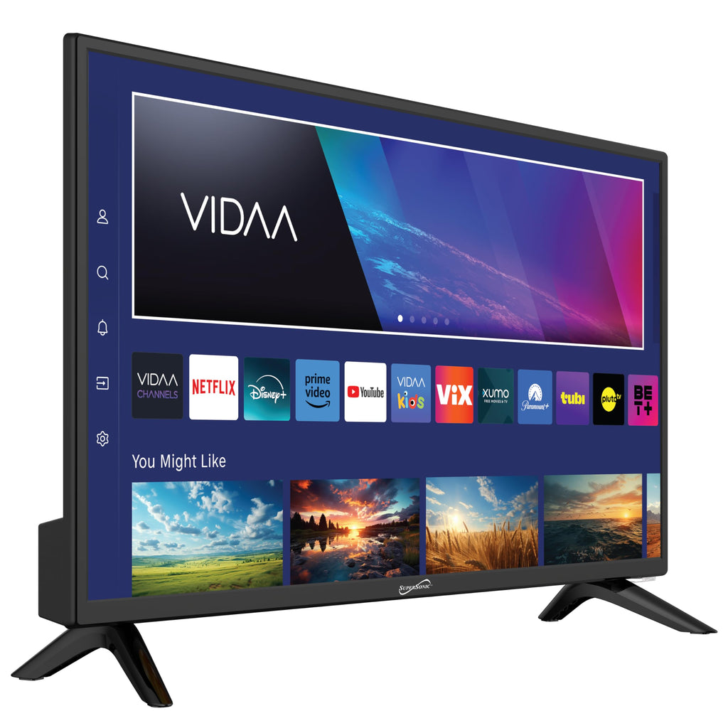 Supersonic SC-1920VTV 18.5inch Smart AC/DC LED TV, Powered by VIDAA, 1080p, WiFi, Built-in Speakers, USB, 3X HDMI ARC, for Kitchen, RV, Boat, Truck, Playroom, Dorm Room, Remote, DC Car Cord Included